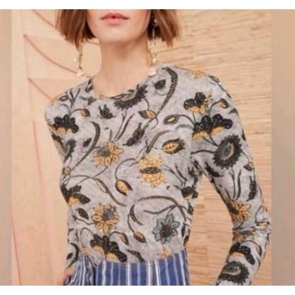 Ulla Johnson Cotton Gray Floral Eve Portofino Long Sleeve Top Medium Boho Chic